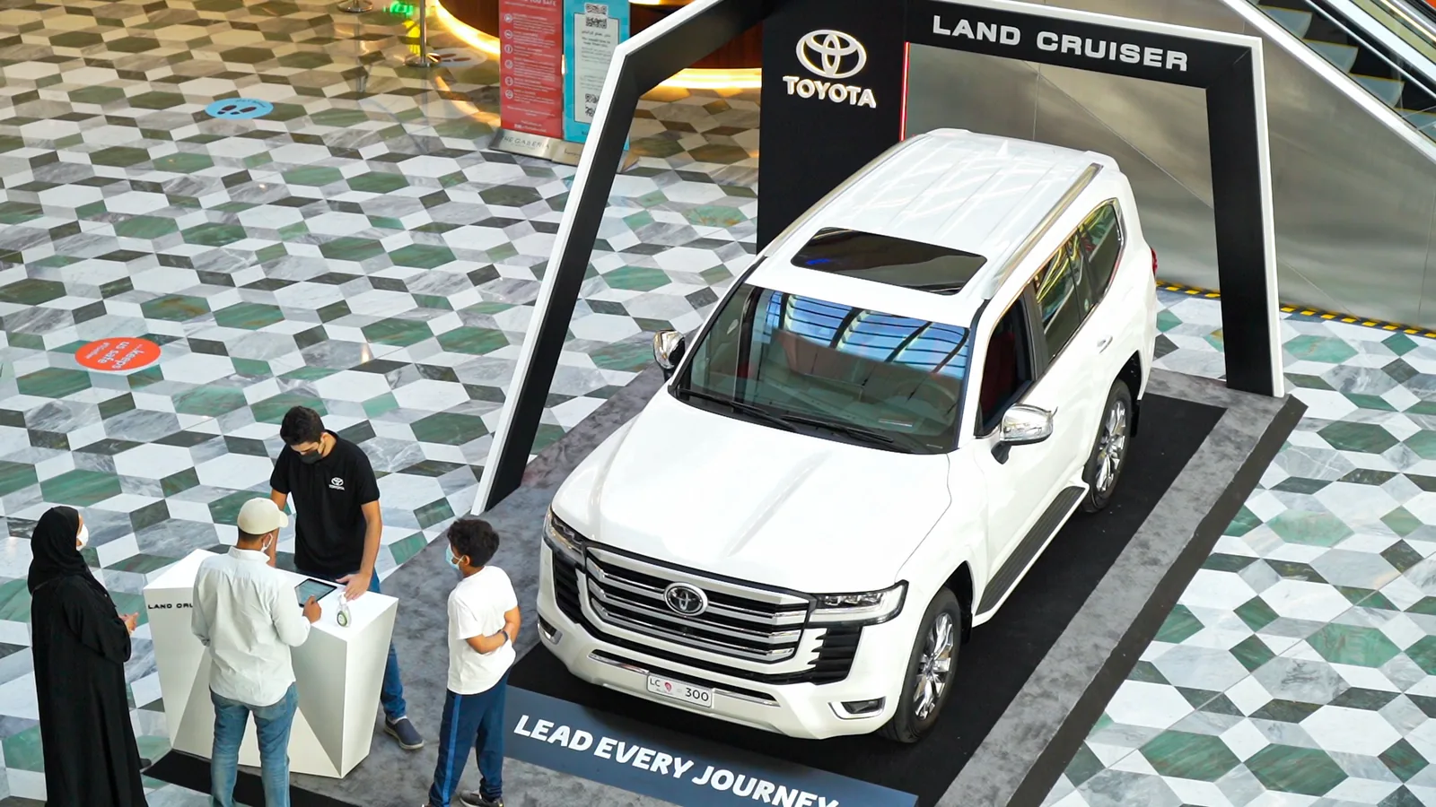 Overhead view of guests at the stand