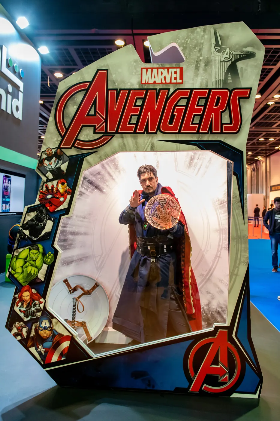 A fan as Doctor Strange in the Avengers frame on the Shahid stand